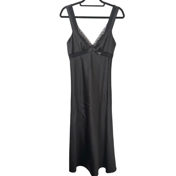 GIANNI BINI Satin‎ Lace Trimmed Slip Dress Black Sz 2 - Image 2