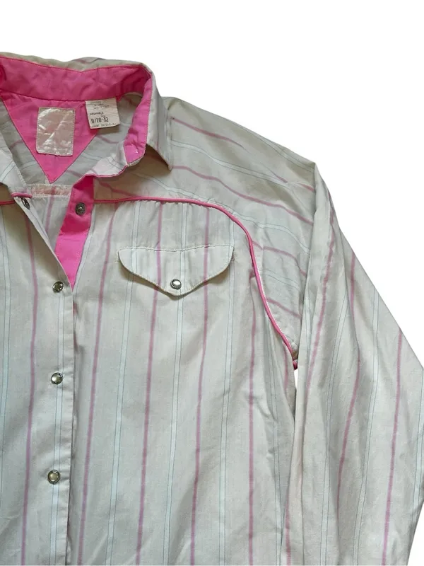 Vintage RAU Klikit Pearl Snap Western Shirt Pink Striped Cowgirl Ranch Wear - Image 2