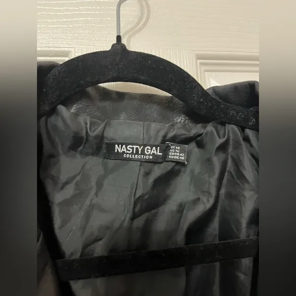 NASTY GAL Oversized faux Leather single‎ breasted Blazer black size 10 - Image 4