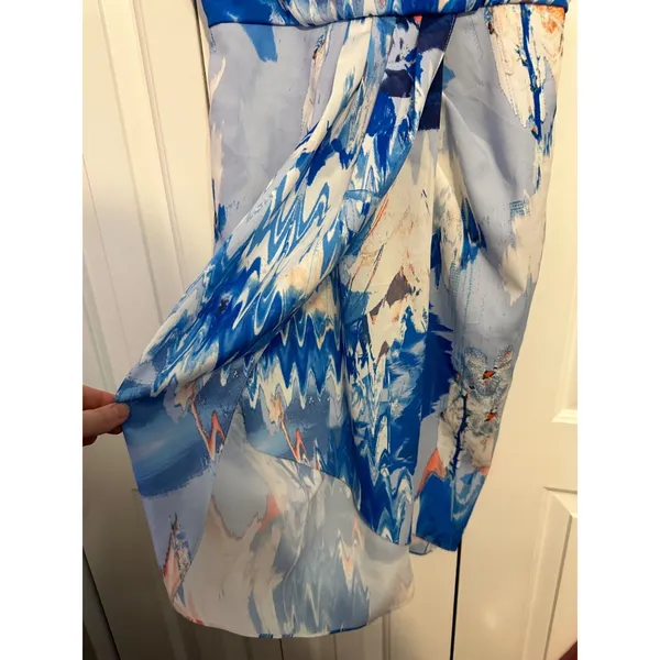 Chelsea28 Midi Dress Abstract Blue Faux Wrap Tulip Skirt 4 Wedding‎ Guest - Image 3