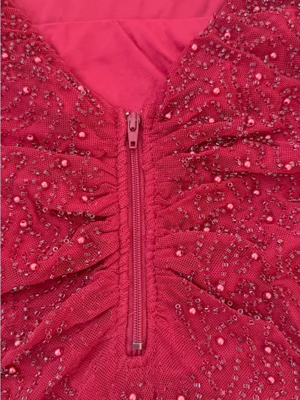 Windsor Red Beaded Mini Dress NWT Backless Strappy Bodycon Size Small - Image 6