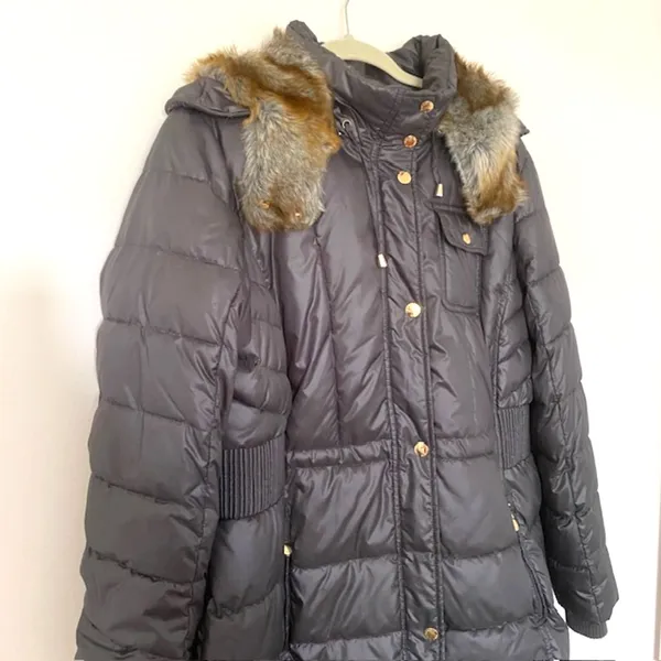 Laundry by Design Gray Puffer Coat Faux Fur Hood Removable Trim Insulated Sz 1X - Image 5