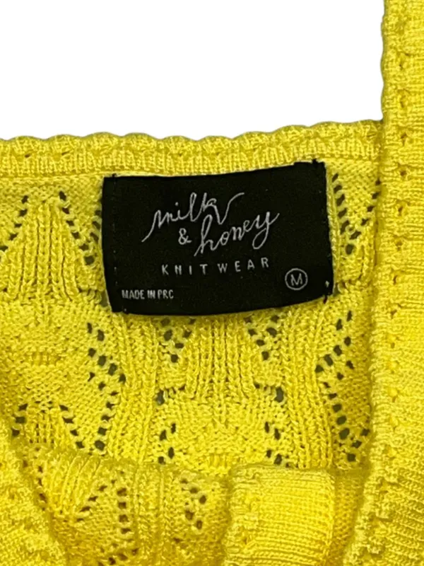 Milk & Honey Yellow Pointelle Knit Button Front Tank Top Size Medium - Image 7