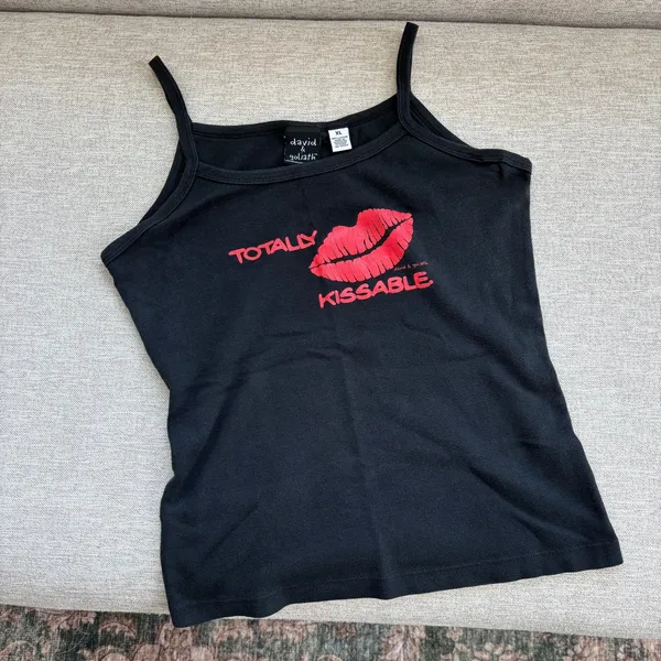 Y2K Vintage David and Goliath Totally Kissable Tank Top Cami Bimbocore Glam XL - Image 2