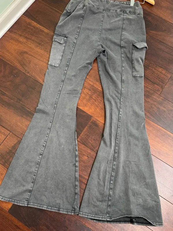 Out From Under Aria Cargo Flare Pants Washed Grey Medium Lounge Urban Outfitters - Image 11