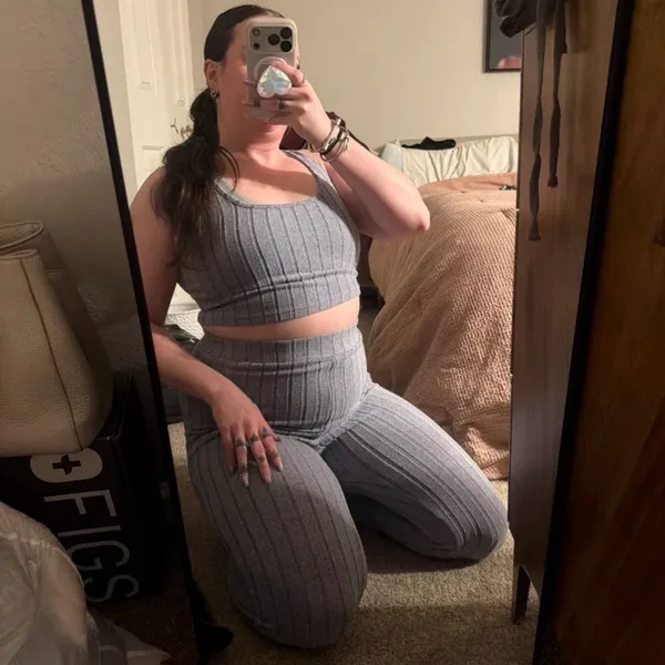 SheIn Gray Ribbed Crop Top,Pants & Duster Set - Image 3