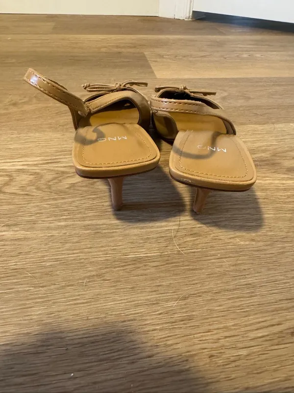 Mango MNG Patent Bow Pointed Toe Slingback Kitten Heels Camel EU 39 US 8.5 - Image 7