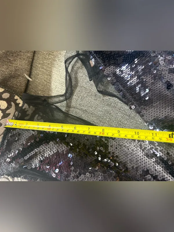Free People Sequin V-Neck Sleeveless Party Dress in Metallic Black | Size Medium - Image 13