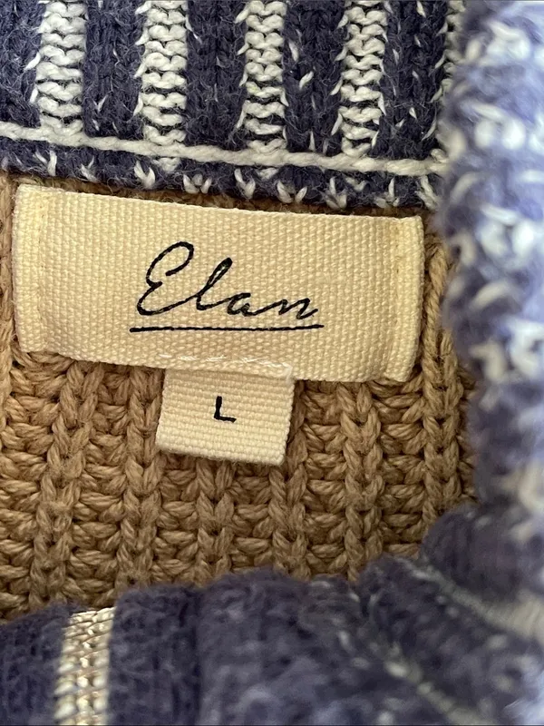 Elan Striped Half-Zip Ribbed Sweater - White, Tan & Navy - Image 4