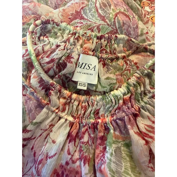 MISA Floral Halter Maxi Dress Pink Green XS/S Boho Chiffon flowy romantic whimsi - Image 6