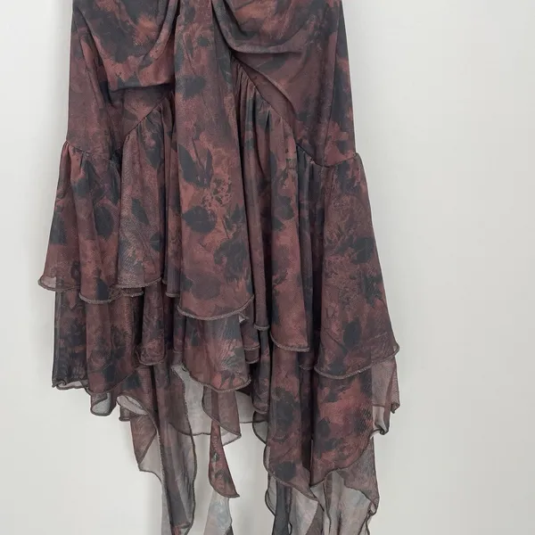 Urban Outfitters Size S Brown V Neck Y2K Dress Waterfall Boho Flowy Mini - Image 2