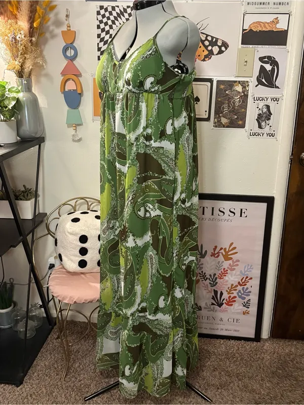 Apt. 9 Olive Green Paisley Maxi Slip Dress - Image 4