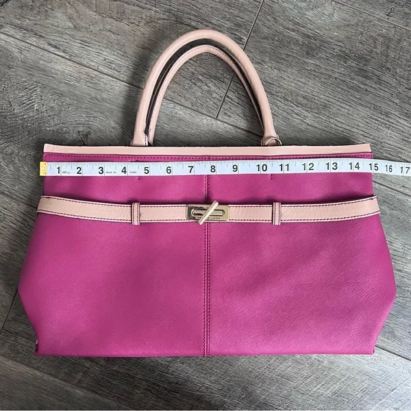 Tommy Hilfiger Leather Purse Magenta Cranberry Tan Double Handle Bag - Image 9