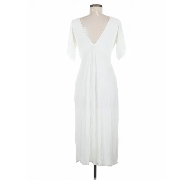 Ten Tomorrow Ivory Kori Pleated Maxi Dress Deep V Neck XS Coastal Minimalist - Image 9