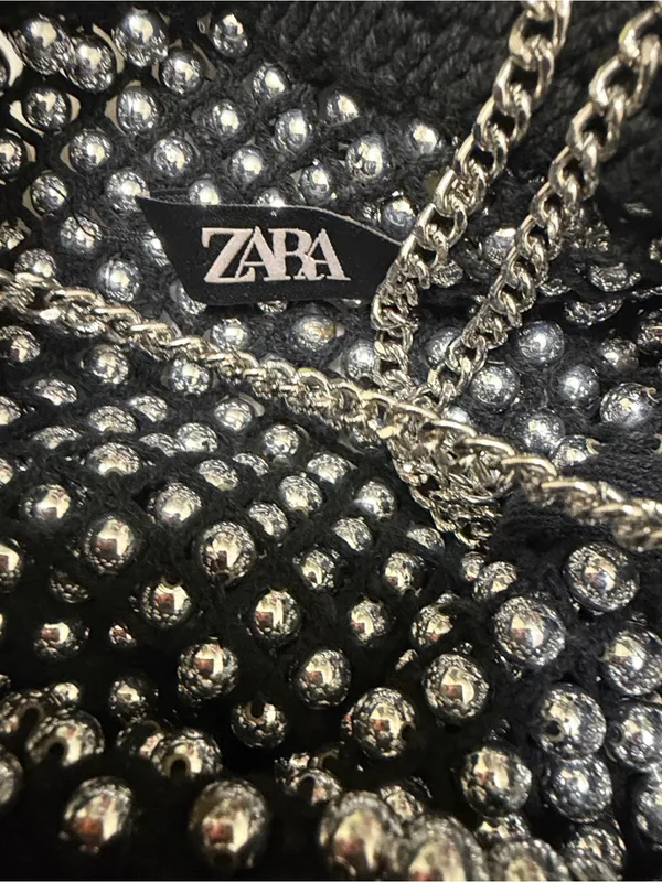 Zara Black/Silver Beaded Mini Tote Black - Image 4