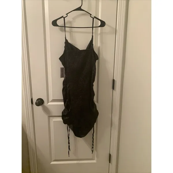 Wild Fable Womens Black Leopard Satin Sleeveless with Ruched Bodycon Dress Sz XL - Image 7
