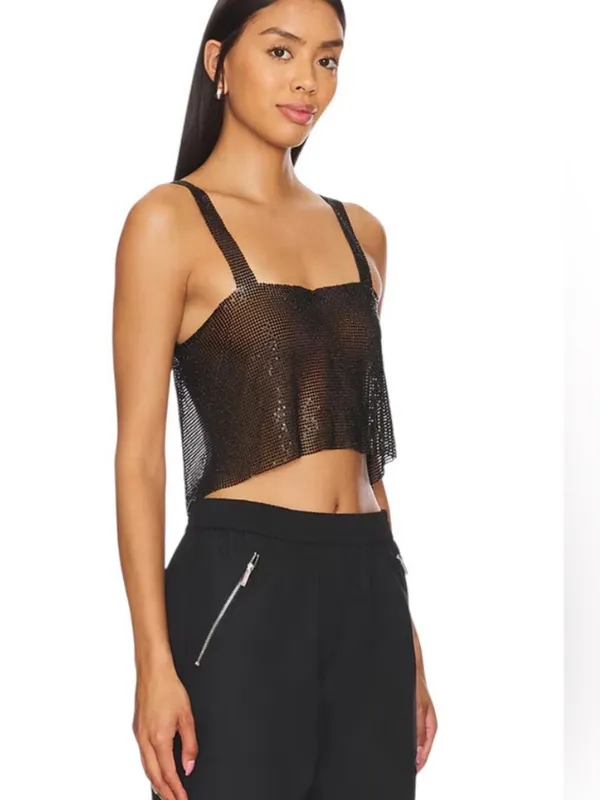 Revolve superdown Black Sequin Square Neck Crop Top - Image 3