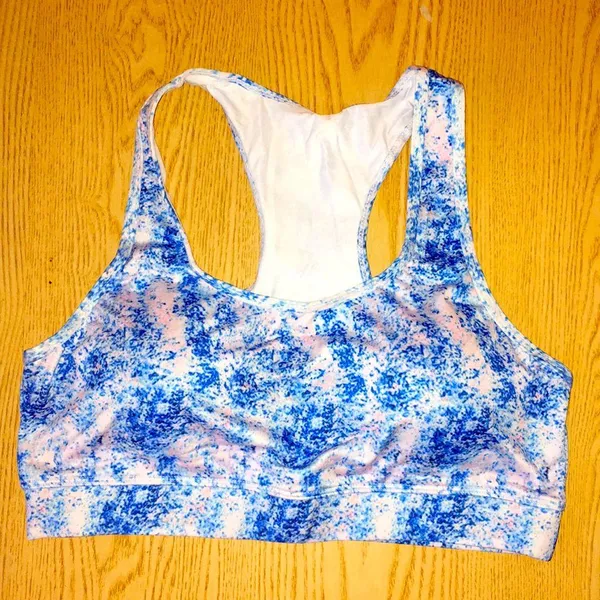 New Blue Galaxy Sports Bra with Removable Padding Blue White Size Large - Image 2