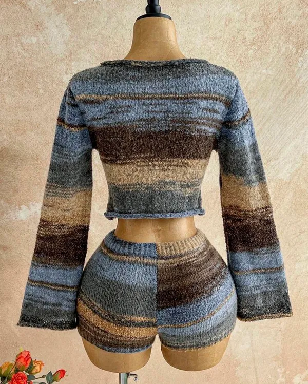 Cropped sweater with matching shorts Blue Size M - Image 2