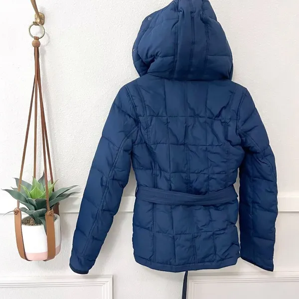 Abercrombie & Fitch Down Puffer Blue Jacket with Fur Trim Hood Size M Winter - Image 7