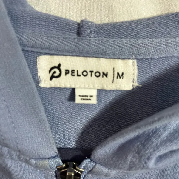 Peloton hoodie (t-shirt like material) blue with hood and front zip size Medium - Image 6