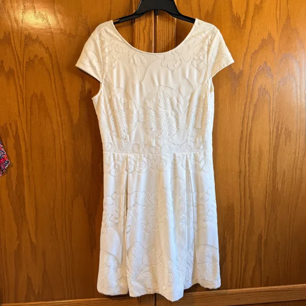 Cremieux Size 12 Fit & Flare Cocktail‎ Dress White Lace Overlay Cap Sleeve - Image 2