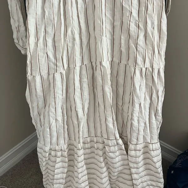 Zara White and Brown Striped Long Sleeve Dress - Image 5