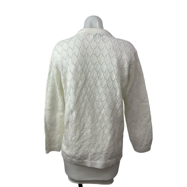 Rosanna Women's White Argyle Knit Long Sleeve Button Down Cardigan Sweater Top M - Image 3
