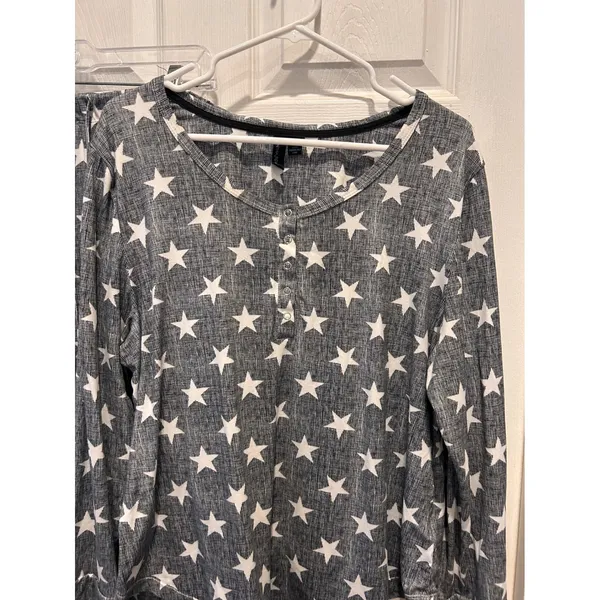 Cynthia Rowley Womens XL Star Print Pajama Set Black White Henley Joggers Lounge - Image 2