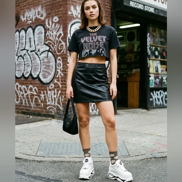 Vintage 90s eyecandy black pleather vegan leather party girl festival Mini Skirt - Image 7