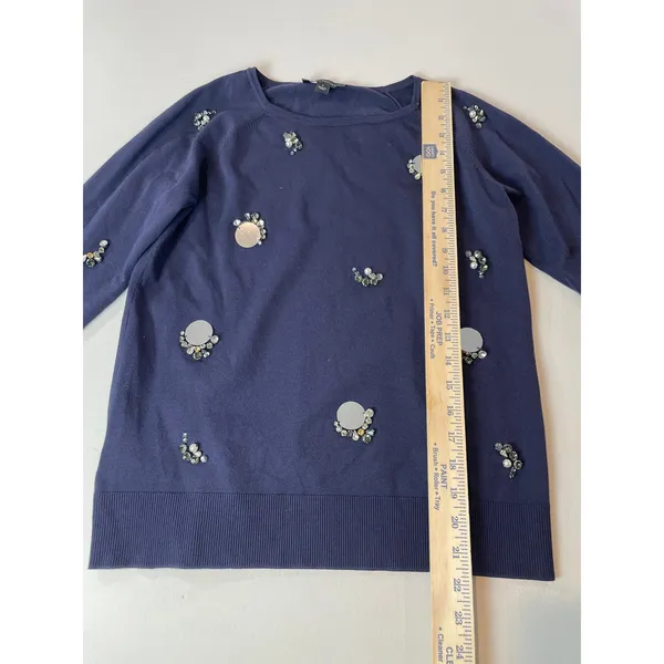 Ann Taylor Navy Knit Rhinestone Detail Long Sleeve Top Size S - Image 4
