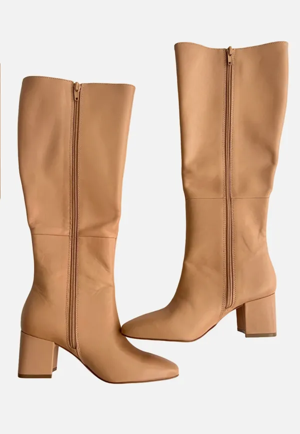 Ann Taylor Desert Sand Nude Block Leather Tall Knee High Boots Heels Booties - Image 5