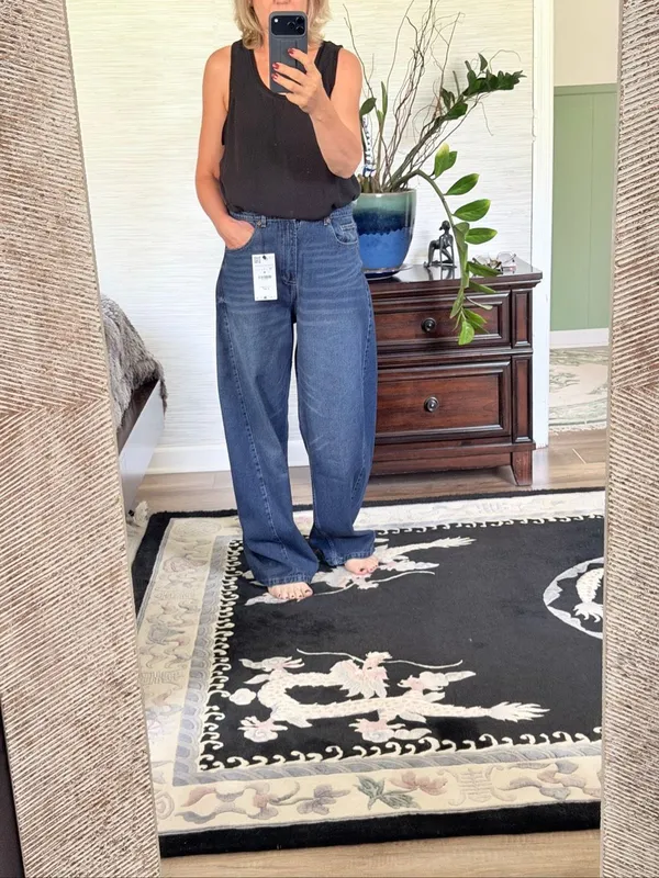 Zara High Rise Wide Leg Barrel Jeans Medium Wash NWT Size M US 28 - Image 7