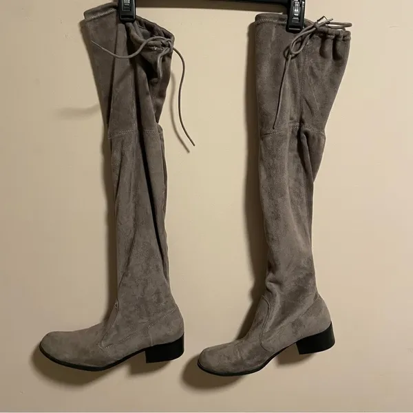 Over the Knee Suede Block Heel Boots in Gray- Size 9 - Image 7
