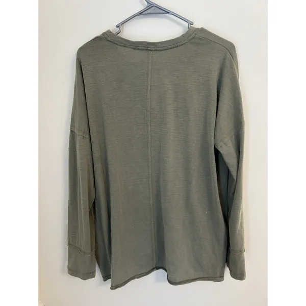 In Loom L Long Sleeve Loose V Neck Green Pocket Shirt casual boho Granola - Image 5