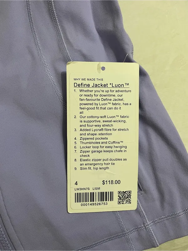 Lululemon NWT Define Luon Zip-Up Jacket Lilac Purple Size 4 SOLD OUT Color - Image 8