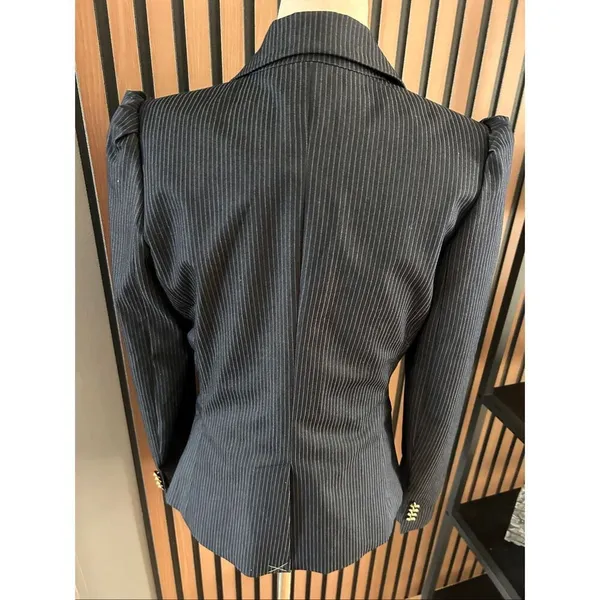 Express blue stippled blazer with puffy shoulders work blazer size 6 new - Image 4