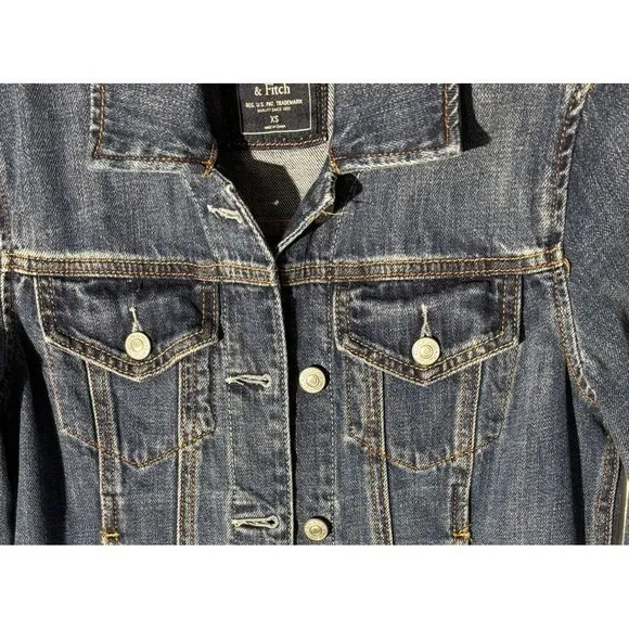 Abercrombie & Fitch Womens Denim Jacket Medium Wash‎ Raw Hem Blue XS Cotton - Image 3