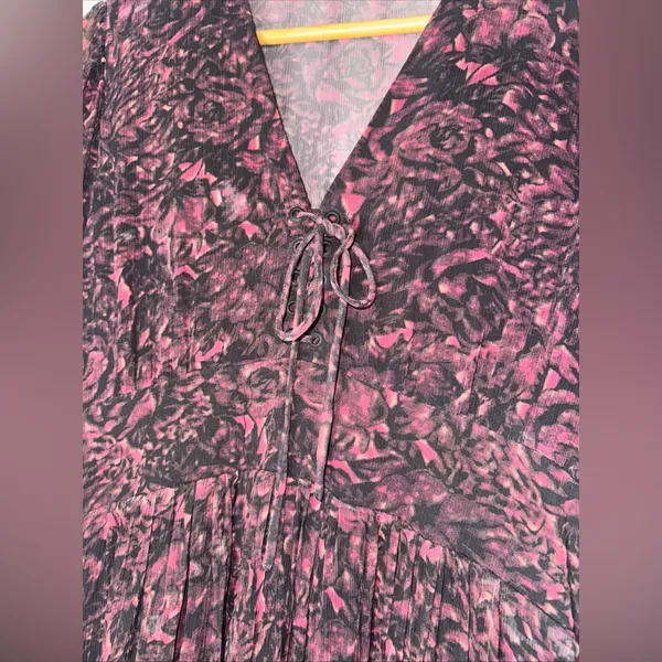 Replay Medium Black Purple Floral Lace Up‎ Ruffle Dress - Image 3