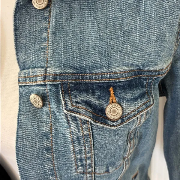 Old Navy‎ Classic Jean Jacket Medium Wash Painted Floral Back Size Small - Image 4