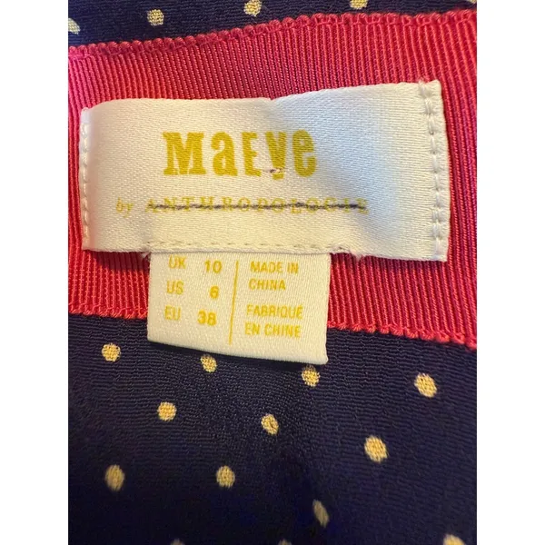 Maeve Anthropologie Pink Bird Floral Polka Dot Dress Long Sleeve 6 boho‎ preppy - Image 6