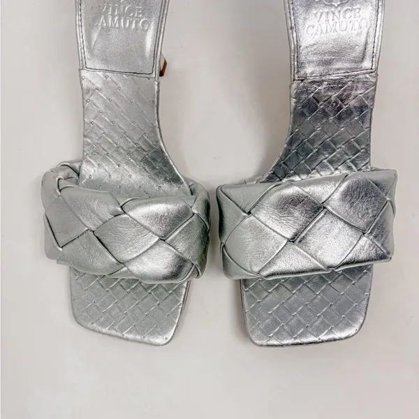Vince Camuto Brelanie Silver Leather woven Braided Strap Mule Sandal NEW, Size 8 - Image 5