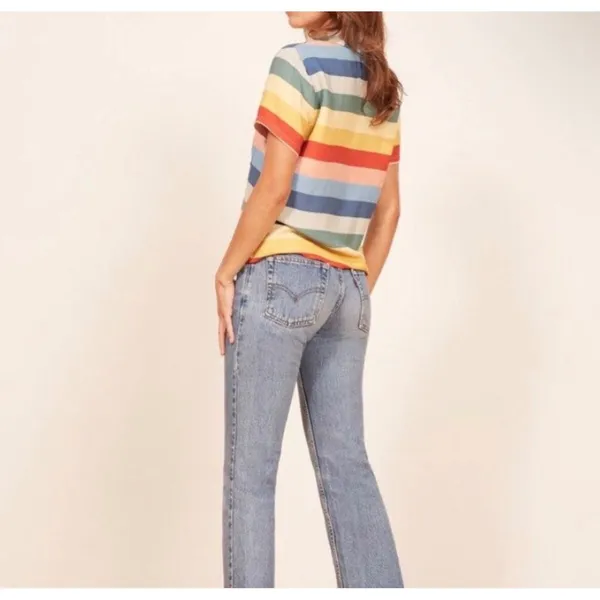 Reformation Rainbow Stripe Tencel Short Sleeve Camp Shirt Multi Color S - Image 3
