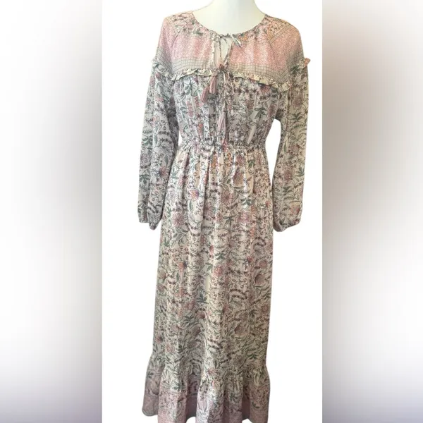 lovestitch Cream Floral Long Sleeve Maxi Dress size M - Image 4