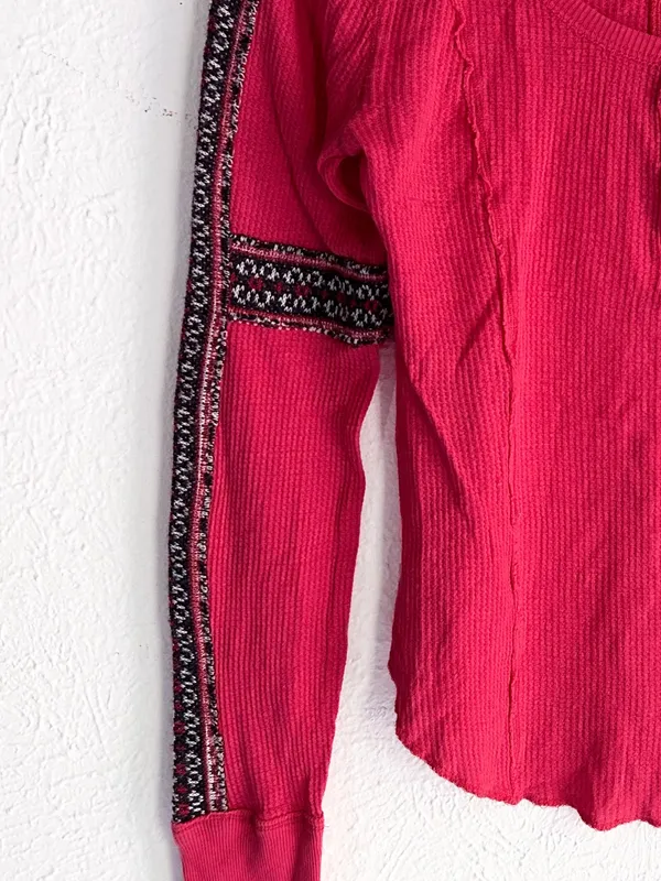 Free People We The Free Thermal Henley Top Red Long Sleeve 2000s - Image 5