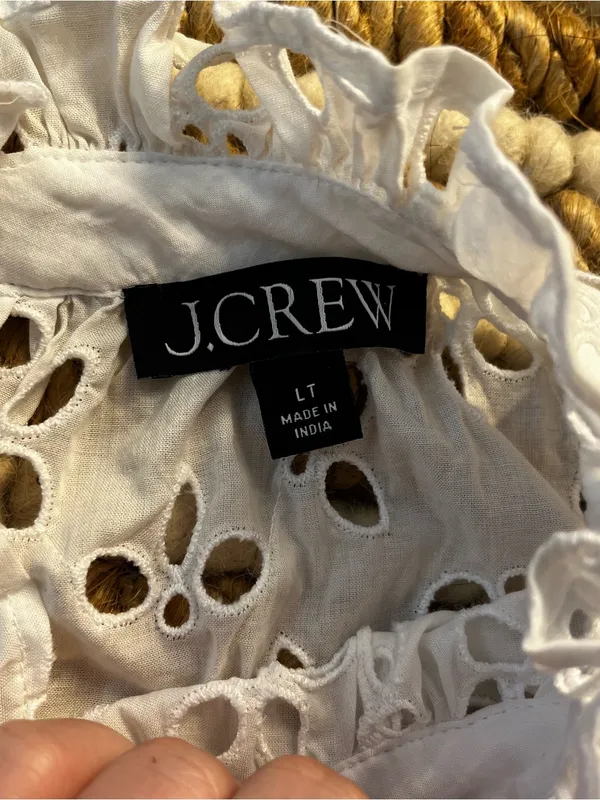 J. Crew White Long Sleeve Eyelet Ruffle Dress - Image 5