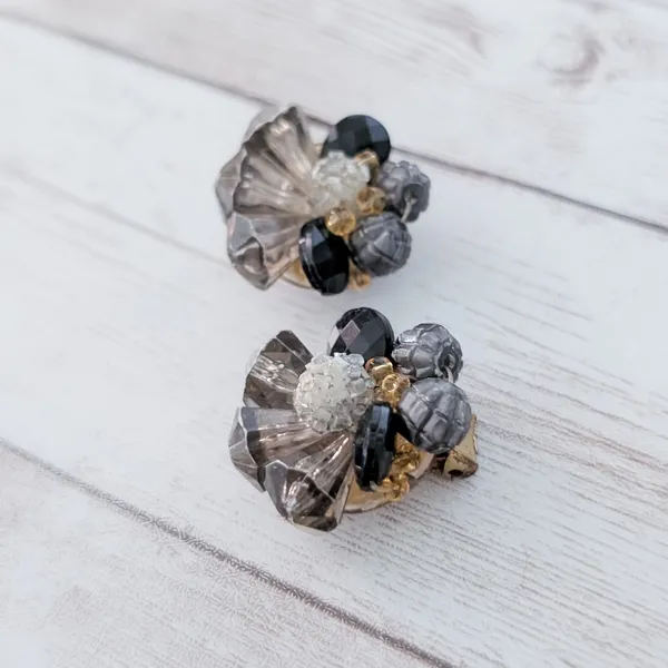Vintage Clip On Earrings Unusual Dark Tones Cluster Large Statement - Image 3