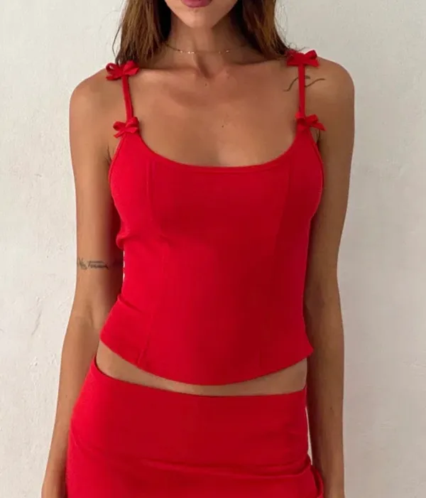 Motel Kaida corset top in red - Image 2