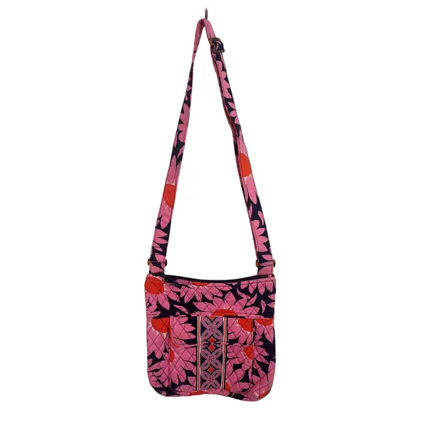 Vera Bradley Purse Crossbody‎ Blue Pink Floral Quilted Zip - Image 2