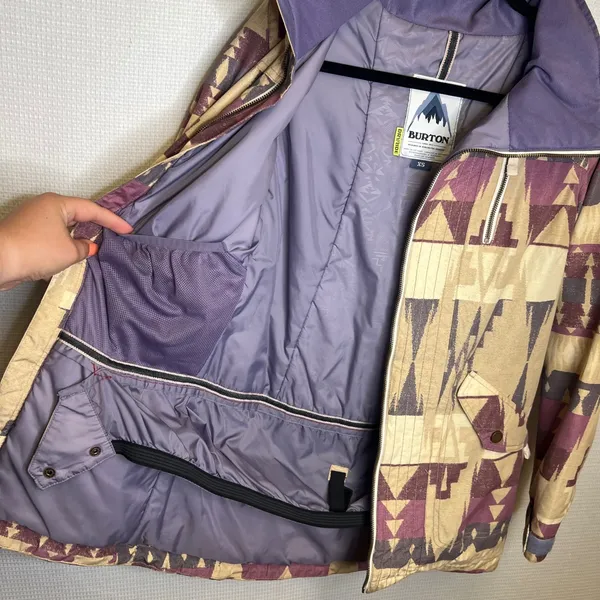 Burton Dryride Thermolite Snowboard Jacket XS Purple Aztec Geometric Print Coat - Image 5